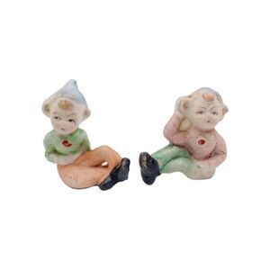 Vtg Bisque Ceramic Elves Pixies Gnomes Japan Lot Of 2